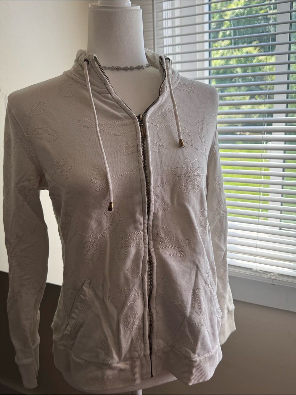 Liz Claiborne Cream Embroidered Hoodie Jacket